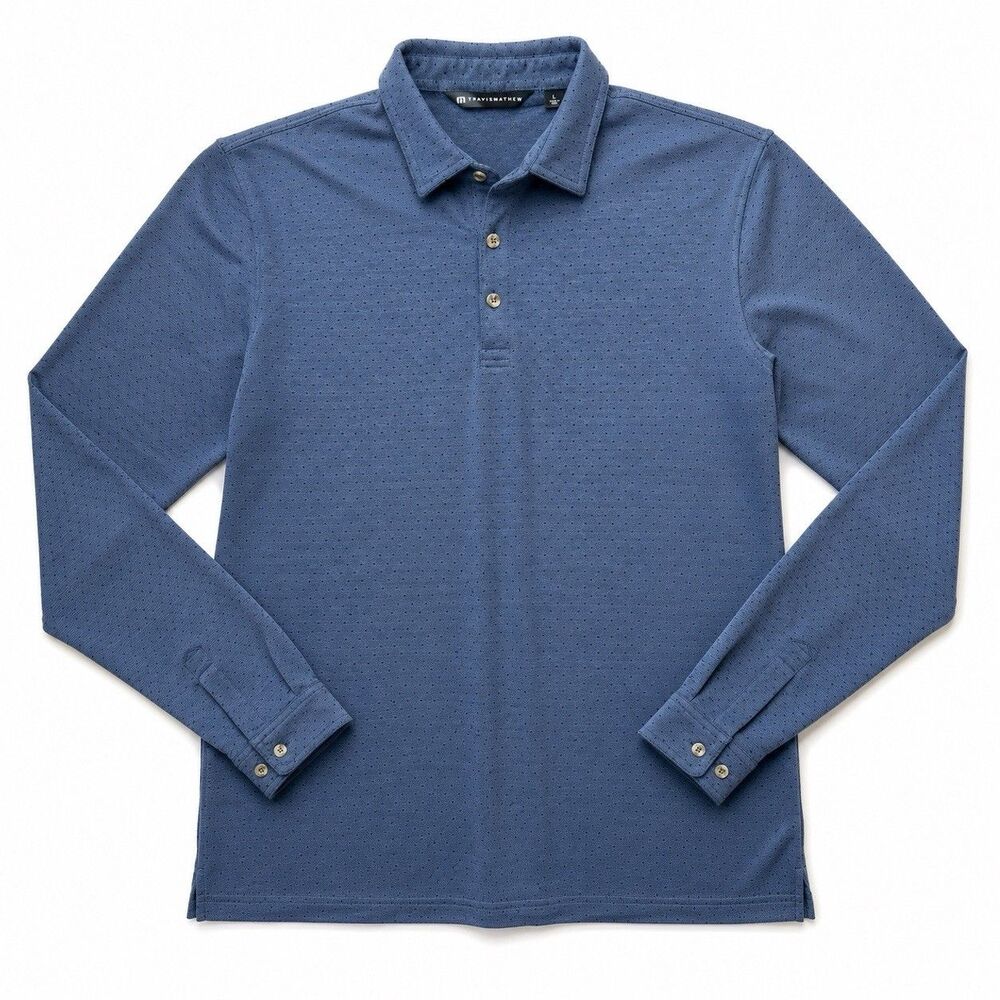 TravisMathew Handsome Town Men's Navy Microdot Long Sleeve Polo L Golf